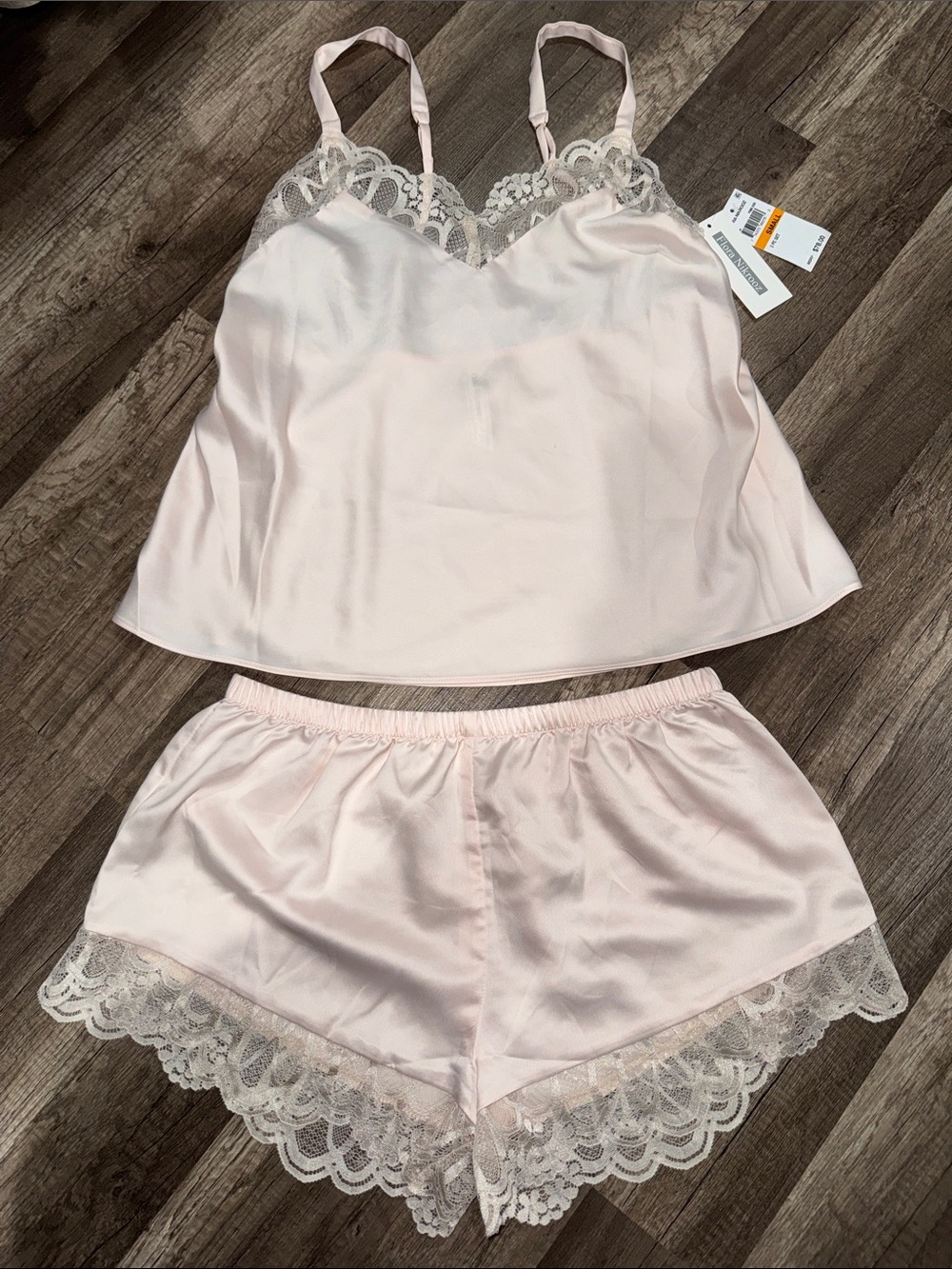 Flora Nikrooz pink lace pajama top & bottom.